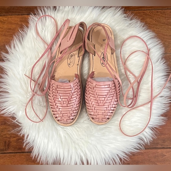 New Women Mexican Leather Lace Up Pink Sandals size 8 -Mexican Hearaches - Picture 2 of 5